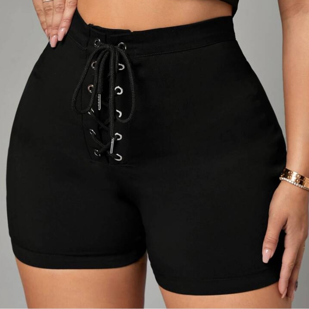Women's Black Lace-Up Shorts